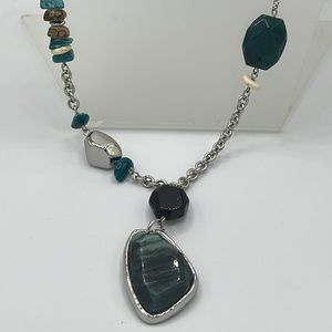 Chico’s Teal, Turquoise & Silver Long Necklace & Earring Set